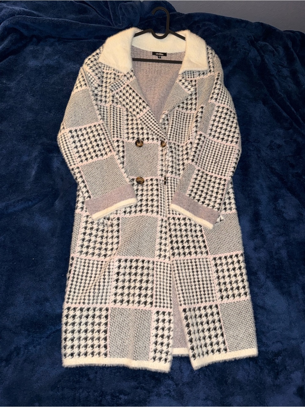 Windsor Ivory & Black Houndstooth Double-Breasted Pea Coat